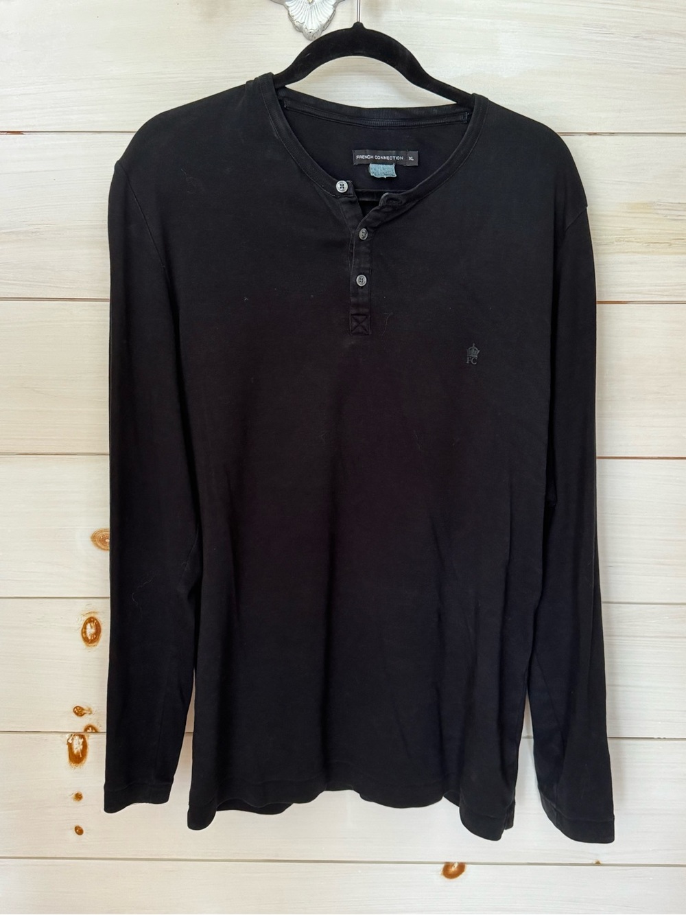French Connection Black Long Sleeve Henley Shirt